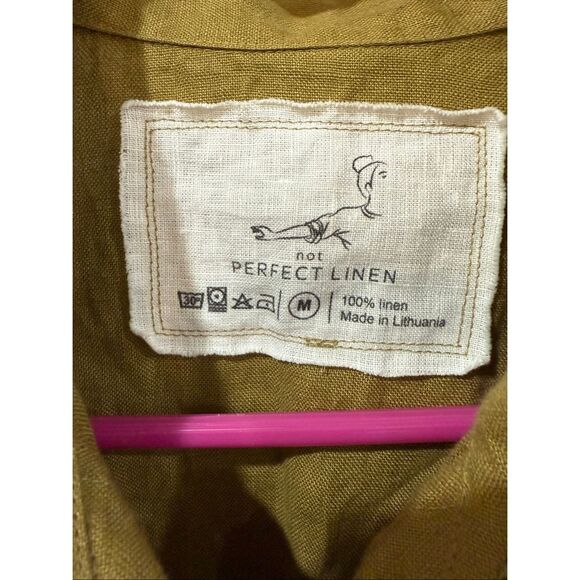 NotPerfectLinen olive green linen button front shirt blouse top size M - Picture 3 of 5